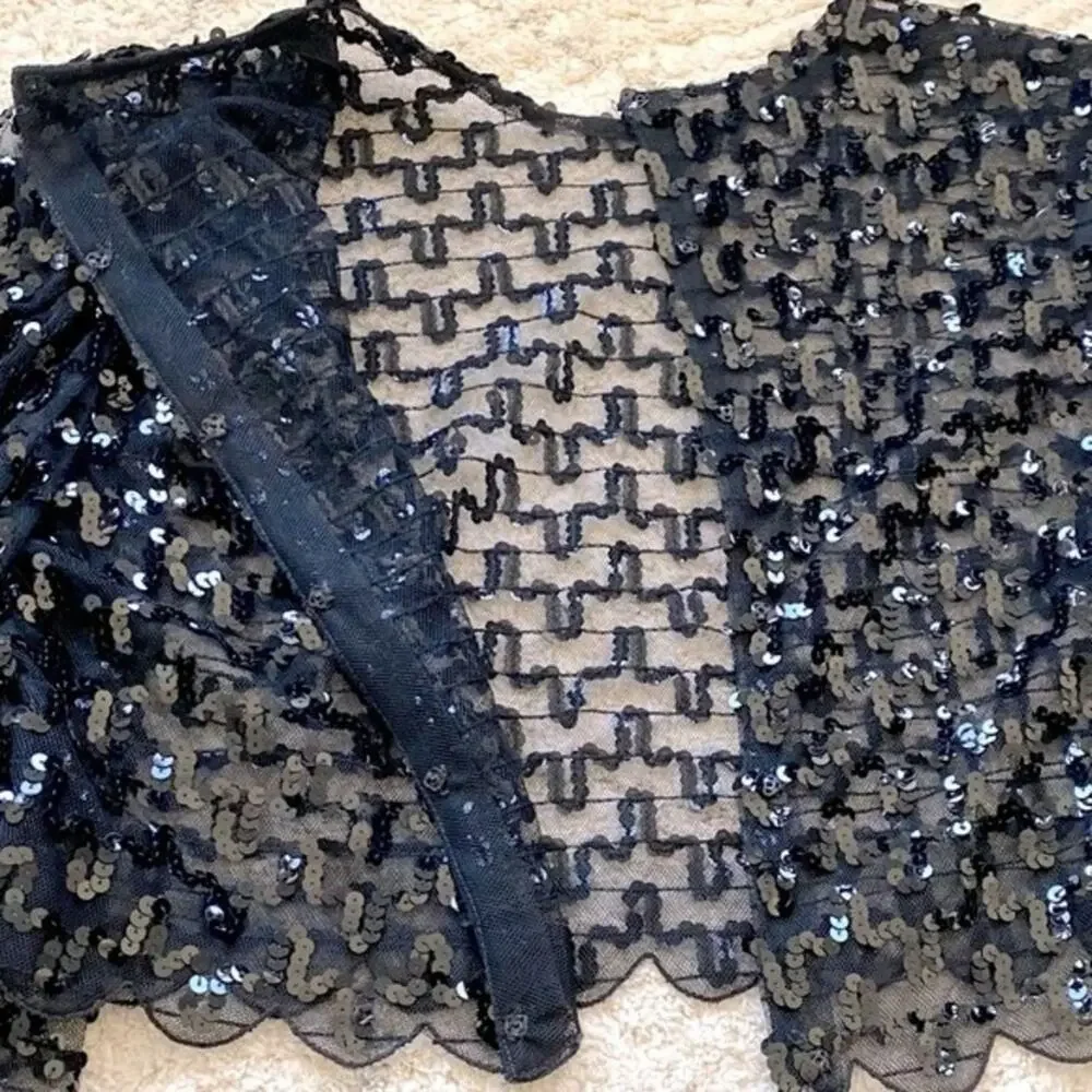 Handmade Black Sheer Sequin Top Size S-M